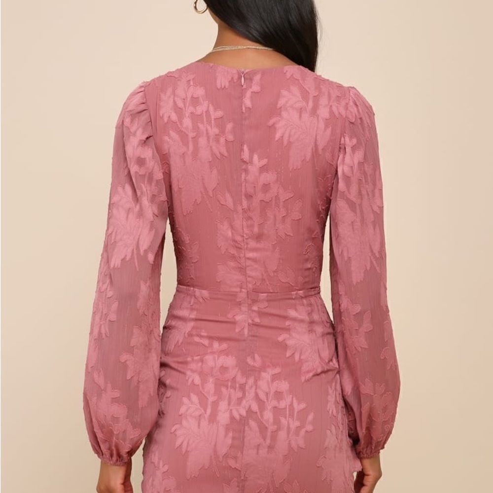 Lulus | Meant to Shine Mauve Floral Jacquard Long Sleeve Mini Dress | M NWT - Picture 3 of 8
